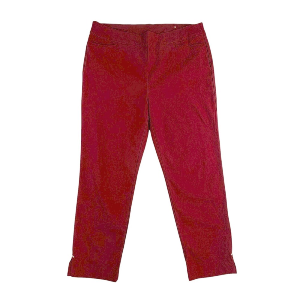 Chicos Dark Red Pull On Dress Pants with Gold Tone Ankle Detail Red Size 16R